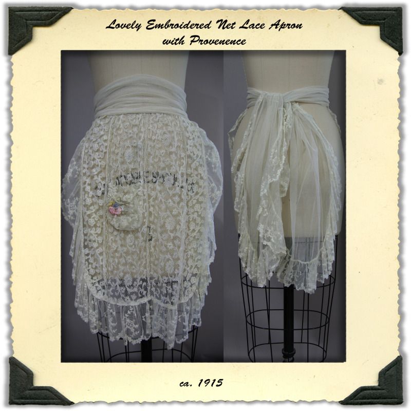 Edwardian Net Lace Embroidered Apron with Provenance Edwardian Net Lace Embroidered Apron with Provenance