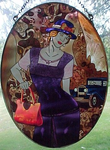 Reverse Painted Window Art Vintage Ladies Journey Unfinished Reverse Painted Window Art Vintage Ladies Journey Unfinished