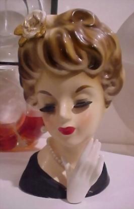 Inarco 7" Lady Head Vase Flower in Hair & Hand Inarco 7" Lady Head Vase Flower in Hair & Hand