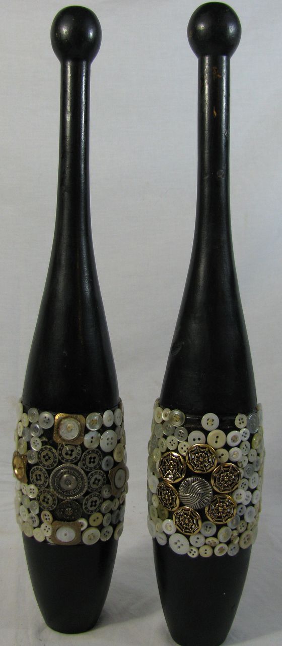 Rare Antique Painted Indian Clubs w/Buttons Applied 1860-1930 Rare Antique Painted Indian Clubs w/Buttons Applied 1860-1930