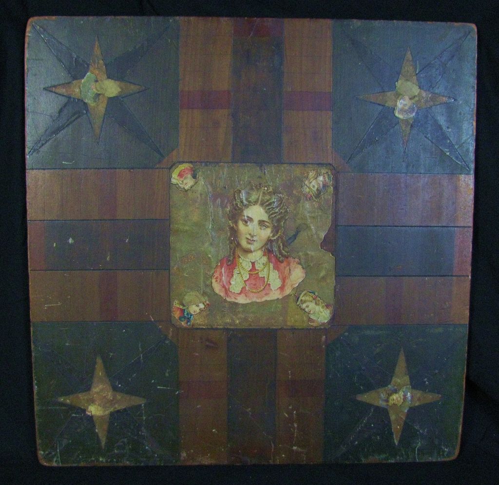 Antique Parcheesi Primitive Painted Game Board RARE Antique Parcheesi Primitive Painted Game Board RARE