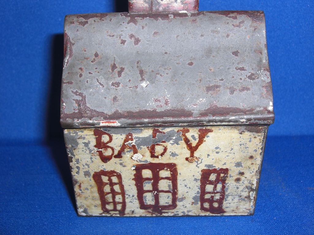 Rare Early George Brown Tin Bank Painted "Baby" Fabulous Rare Early George Brown Tin Bank Painted "Baby" Fabulous
