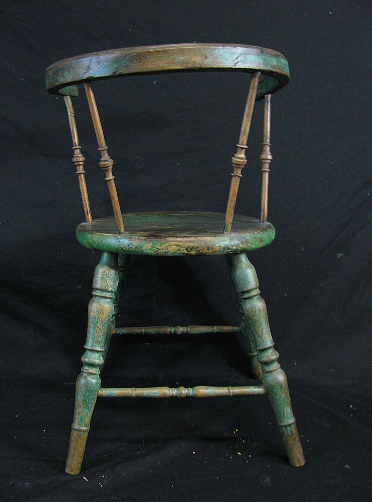 Antique Windsor Child's Cricket Chair Green Paint from north2southantiques on Ruby Lane