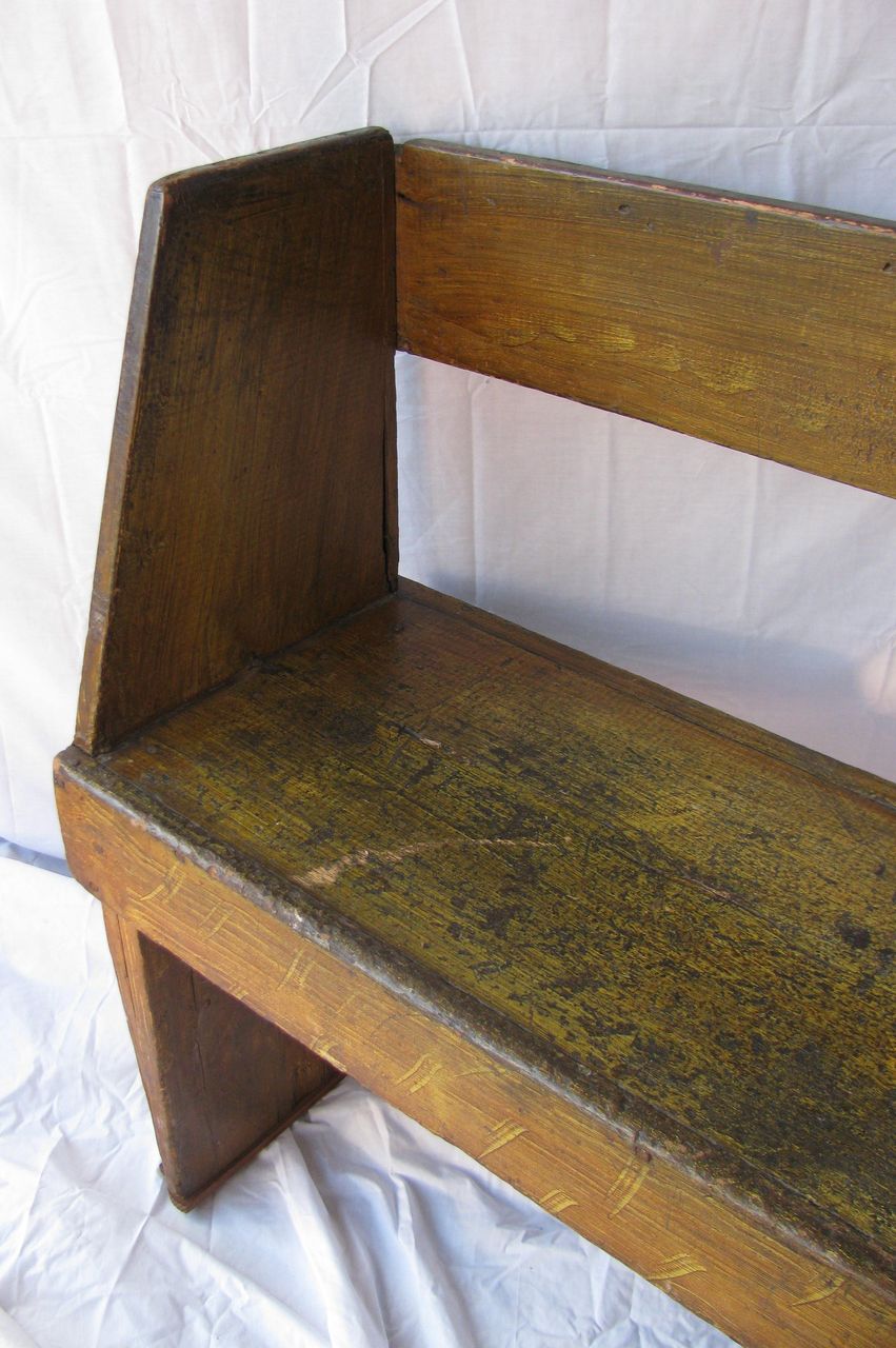 Antique Feather Grain Painted Wooden Camp Bench Antique Feather Grain Painted Wooden Camp Bench
