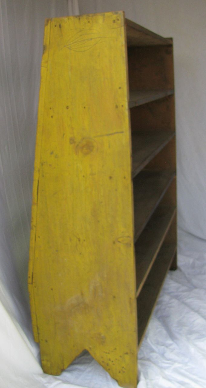 Antique Chrome Yellow Painted Cornish Maine Camp-Back Cupboard Antique Chrome Yellow Painted Cornish Maine Camp-Back Cupboard