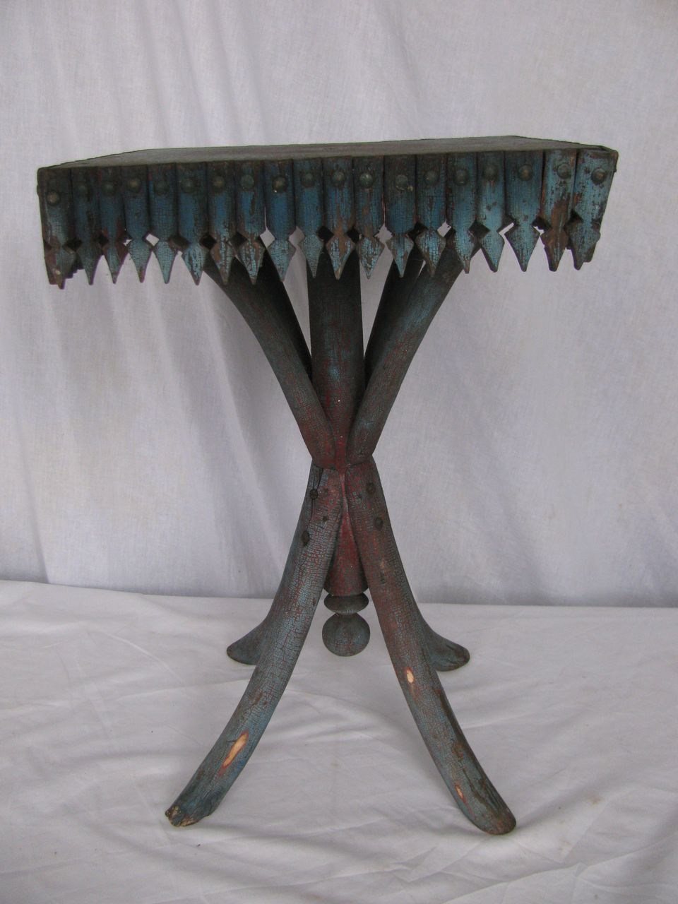 Antique Wooden Country Blue Paint Decorated Twig Stand Antique Wooden Country Blue Paint Decorated Twig Stand