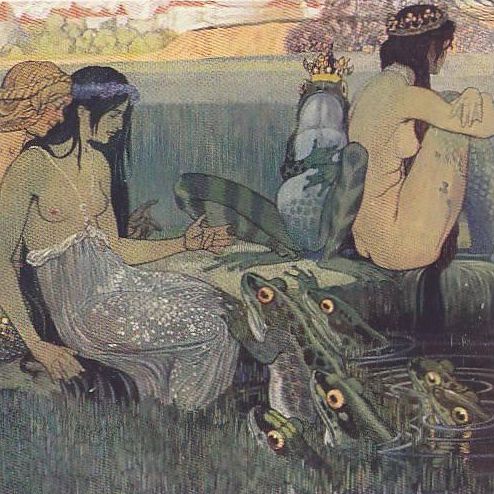 German Artist Postcard Mermaid and Frog by a Pond RARE. German Artist Postcard Mermaid and Frog by a Pond RARE.