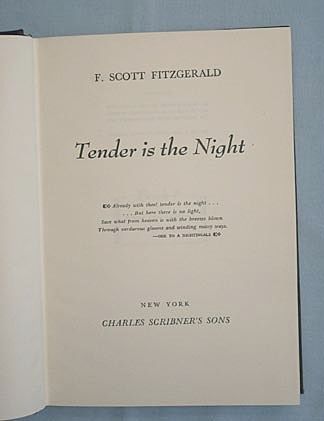 'Tender is the Night', F. Scott Fitzgerald, 1977 Scribner Edition 'Tender is the Night', F. Scott Fitzgerald, 1977 Scribner Edition