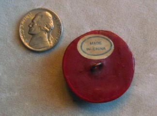 Vintage Cinnabar Button with Carved Bird and Flowers Vintage Cinnabar Button with Carved Bird and Flowers