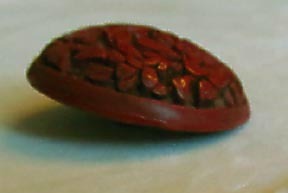 Vintage Cinnabar Button with Carved Bird and Flowers Vintage Cinnabar Button with Carved Bird and Flowers