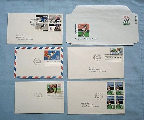 Five 1980 Olympics First Day Covers, Plus Airmail Envelope Five 1980 Olympics First Day Covers, Plus Airmail Envelope