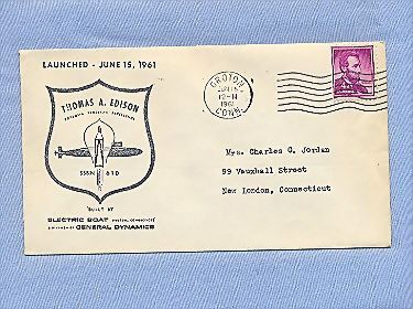 Submarine Thomas A. Edison Launching, 1961 Commemorative Cover Submarine Thomas A. Edison Launching, 1961 Commemorative Cover