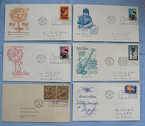 United Nations First Day Covers, Group of Six 1960-1969 United Nations First Day Covers, Group of Six 1960-1969
