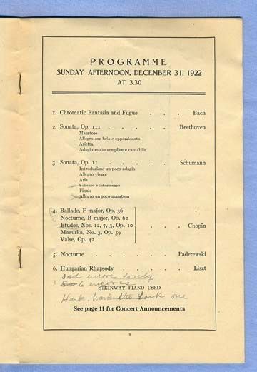 Paderewski Concert Performance Program, Boston Symphony Hall 1922 Paderewski Concert Performance Program, Boston Symphony Hall 1922