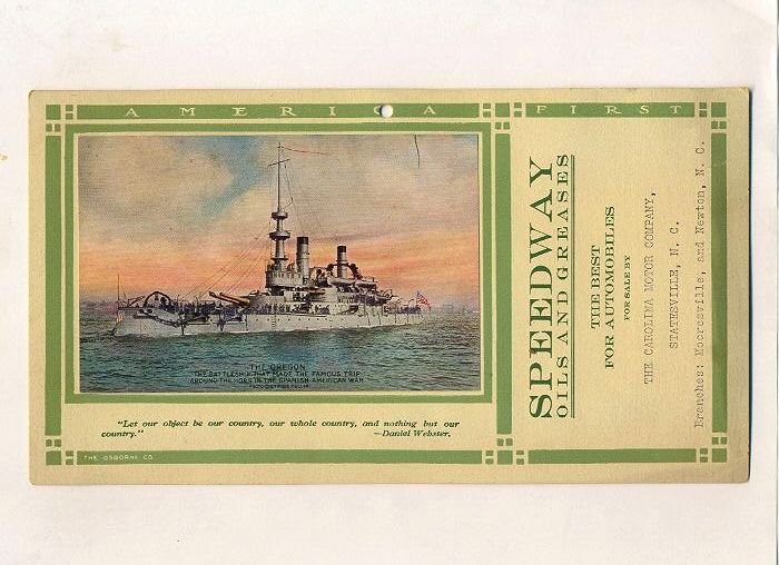 Speedway Oil, Red "C" Company Ad for Garage Wall, Battleship Oregon Speedway Oil, Red "C" Company Ad for Garage Wall, Battleship Oregon