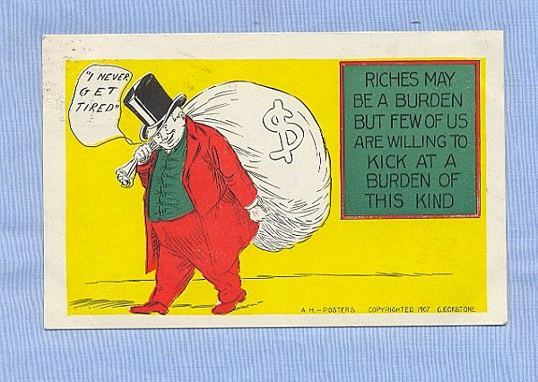 Wall Street Rich Man with Bag of Money, 1907 Comic Postcard Wall Street Rich Man with Bag of Money, 1907 Comic Postcard