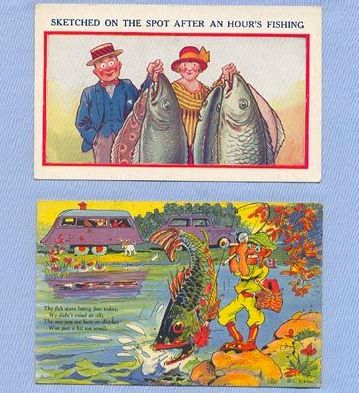 Two Comic Postcards with Fishing Theme – Really Big Fish! Two Comic Postcards with Fishing Theme – Really Big Fish!