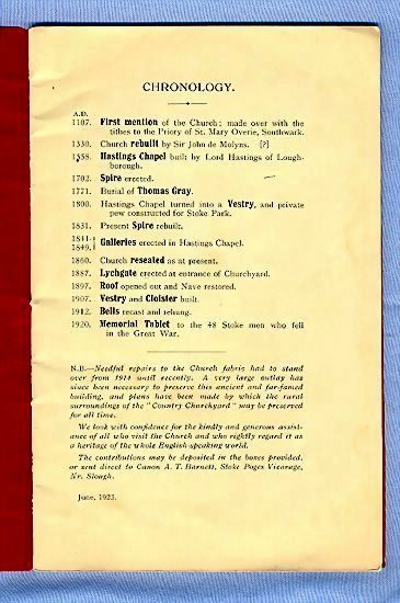 Stoke Poges Church – History and Photos in 1923 Fund-raising Booklet, Gray's Elegy Stoke Poges Church – History and Photos in 1923 Fund-raising Booklet, Gray's Elegy