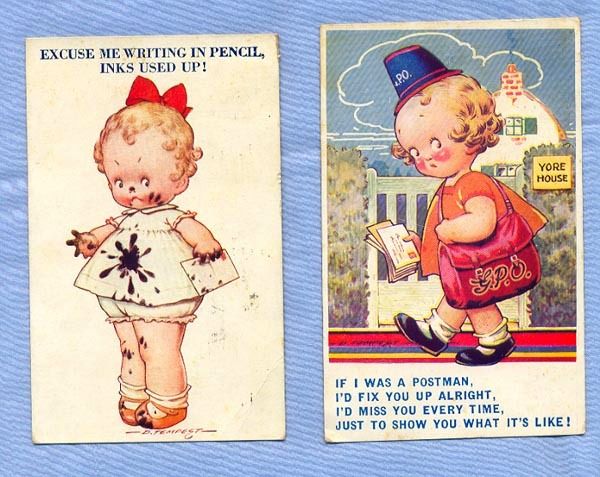 Cute Toddler on Two Comic Illustration Postcards, by Artist D. Tempest, 1934 Cute Toddler on Two Comic Illustration Postcards, by Artist D. Tempest, 1934