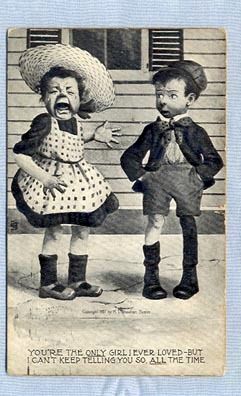 Cute Postcard – Crying Girl and Puzzled Boy, by Sheahan Cute Postcard – Crying Girl and Puzzled Boy, by Sheahan