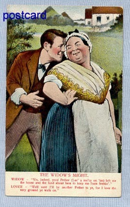 Comic Postcard – Handsome Suitor and Over-Weight Widow Comic Postcard – Handsome Suitor and Over-Weight Widow