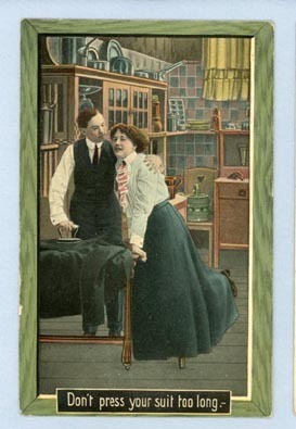 Flirtatious Couple in Kitchen on Comic Postcard, Circa 1910 Flirtatious Couple in Kitchen on Comic Postcard, Circa 1910