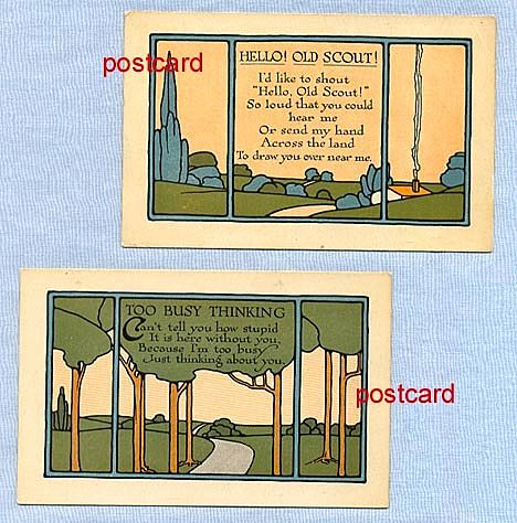 Postcard Pair – Arts and Crafts Tiles Landscapes, Circa 1910 Postcard Pair – Arts and Crafts Tiles Landscapes, Circa 1910
