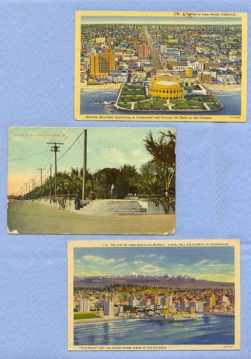 Three Vintage Postcards of Long Beach, California Three Vintage Postcards of Long Beach, California