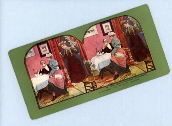 Comic Stereoview Card – Wife Discovers Flirting Husband With Maid Comic Stereoview Card – Wife Discovers Flirting Husband With Maid