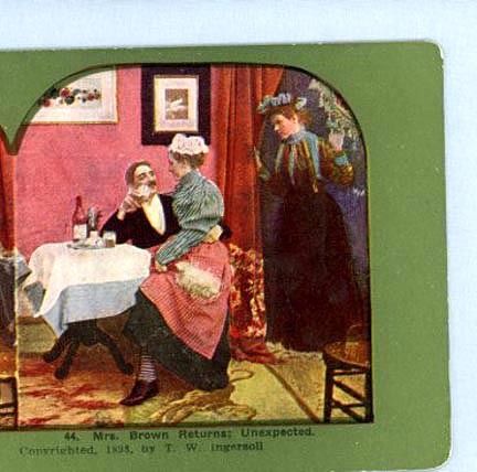 Comic Stereoview Card – Wife Discovers Flirting Husband With Maid Comic Stereoview Card – Wife Discovers Flirting Husband With Maid