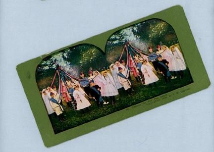 Children Dancing the Maypole Dance - Stereoview Card Children Dancing the Maypole Dance - Stereoview Card