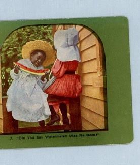 Two Girls with One Watermelon Slice - Cute Stereoview Card Two Girls with One Watermelon Slice - Cute Stereoview Card