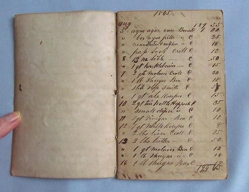 Leather-Bound Ledger of Personal Items Purchased, dated 1865 Leather-Bound Ledger of Personal Items Purchased, dated 1865