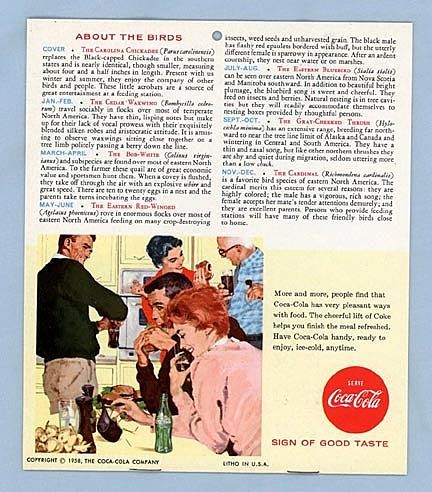 Beautiful Calendar, 'American Birds', by Coca Cola 1958 Beautiful Calendar, 'American Birds', by Coca Cola 1958