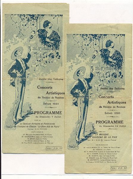 Paris Jardin des Tuileries - Two Concert Programs, 1929 Paris Jardin des Tuileries - Two Concert Programs, 1929