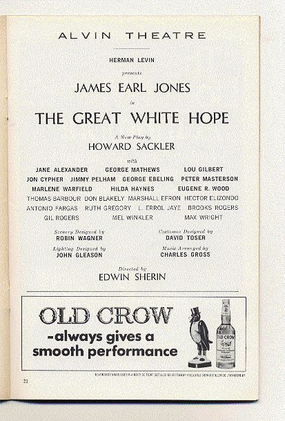 'Great White Hope', James Earl Jones - 1969 Broadway Playbill 'Great White Hope', James Earl Jones - 1969 Broadway Playbill