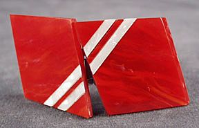 Vintage Deco Styled Red & White Geometric 2pc. Buckle Vintage Deco Styled Red & White Geometric 2pc. Buckle