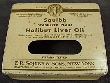 Vintage Squibb Fish Oil Medical Tin Vintage Squibb Fish Oil Medical Tin