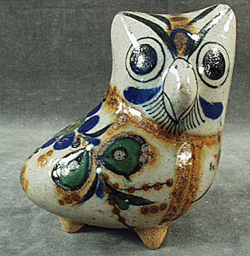 Mexican Pottery Figure - Small Owl with Nice Bold Colors Mexican Pottery Figure - Small Owl with Nice Bold Colors