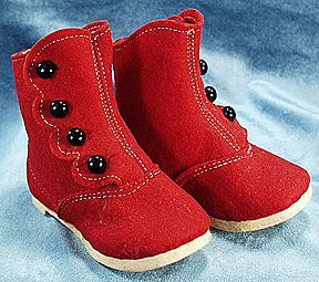 Vintage High Button Red Felt Baby Shoes with Original Label Vintage High Button Red Felt Baby Shoes with Original Label