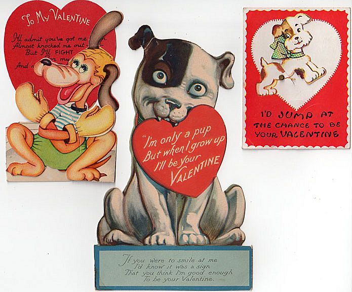 Vintage Valentines with Dogs - 3 Different Vintage Valentines with Dogs - 3 Different