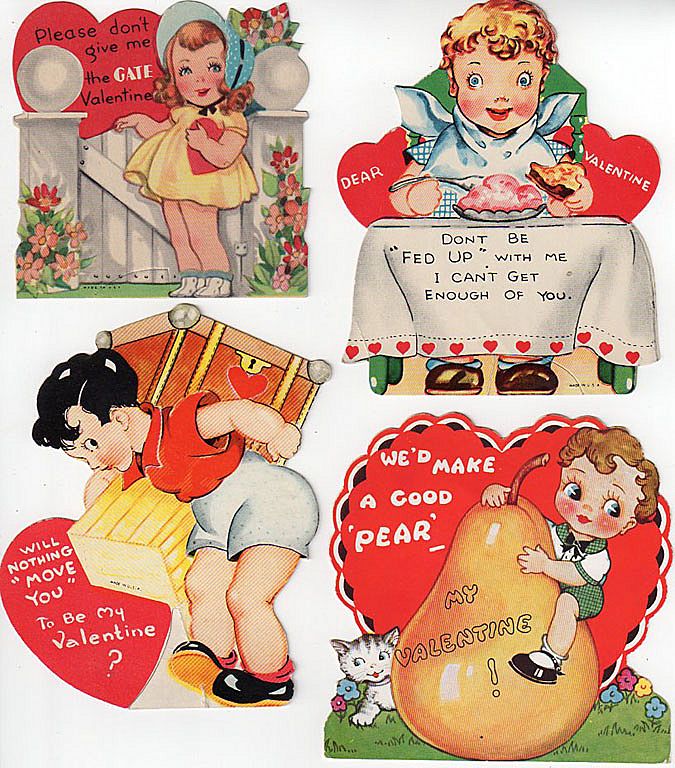 Vintage Valentines with Fun Designs - 4 Different Vintage Valentines with Fun Designs - 4 Different