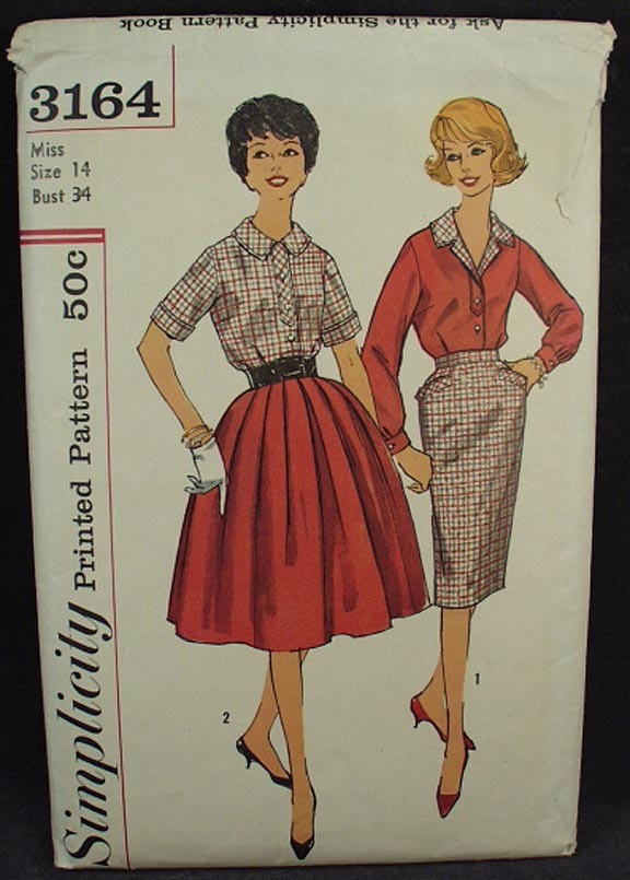Vintage Simplicity #3164 Skirt & Blouse Pattern - 1959, Misses Size 14 Vintage Simplicity #3164 Skirt & Blouse Pattern - 1959, Misses Size 14