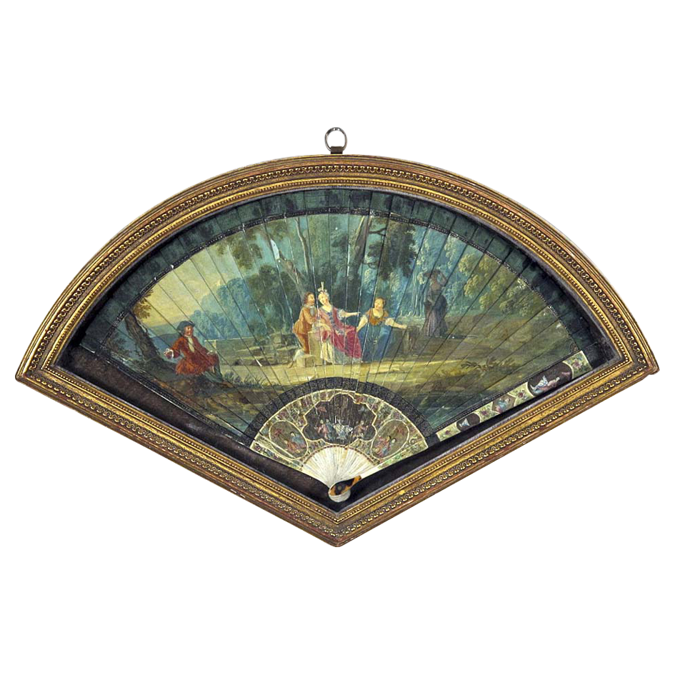 Antique Vernis Martin Brise Fan - 19th C after Watteau Antique Vernis Martin Brise Fan - 19th C after Watteau