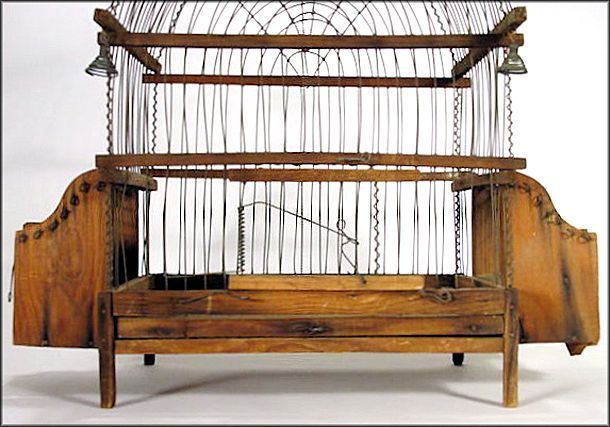 Antique American Pine & Wire Ware Bird Cage w/ Bells - Wireware - Folk Art - Americana - Naive - Primitive Antique American Pine & Wire Ware Bird Cage w/ Bells - Wireware - Folk Art - Americana - Naive - Primitive