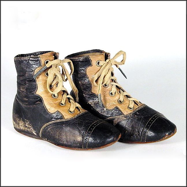 Victorian Black & Tan Child's Shoes or Boots - Children's - Dolls - 19th C - Antique Victorian Black & Tan Child's Shoes or Boots - Children's - Dolls - 19th C - Antique