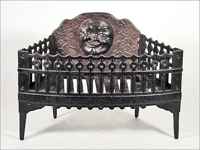 Antique Cast Iron Fireplace Grate / Insert for Wood or Coal w/ Winking Moon Face & Six Pointed Stars - Americana - Folk Art - Fire Place Antique Cast Iron Fireplace Grate / Insert for Wood or Coal w/ Winking Moon Face & Six Pointed Stars - Americana - Folk Art - Fire Place