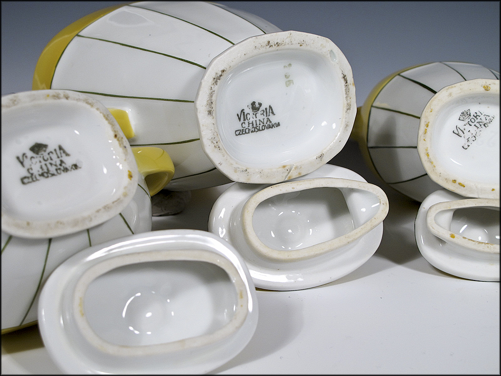 Czech Tea Service w/ Rosebud Finials - Hand Painted - Victoria China Czechoslovakia - 1918 - 1939 Czech Tea Service w/ Rosebud Finials - Hand Painted - Victoria China Czechoslovakia - 1918 - 1939