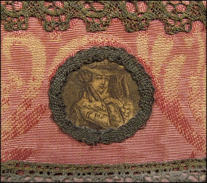 Antique French Perfume Bottle in Brocade Covered Portrait Case with Metallic Lace Antique French Perfume Bottle in Brocade Covered Portrait Case with Metallic Lace