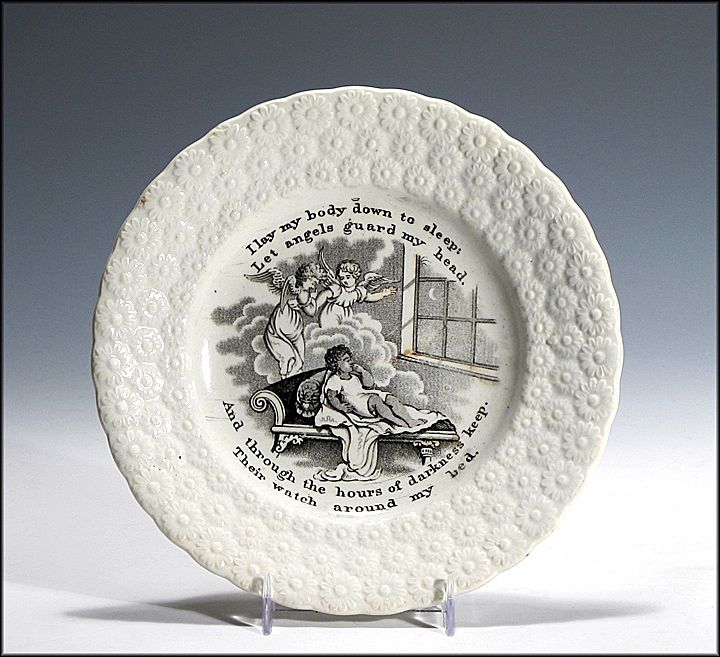 19th C Child's Transferware Plate with Bedtime Prayer and Angels 19th C Child's Transferware Plate with Bedtime Prayer and Angels
